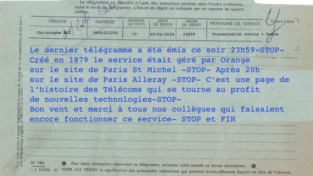 Le dernier télégramme de l’histoire française vient d’être envoyé