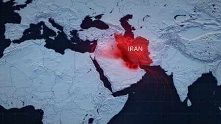 Map,depicting,airstrikes,on,iran,and,retaliatory,iranian,strikes,on
