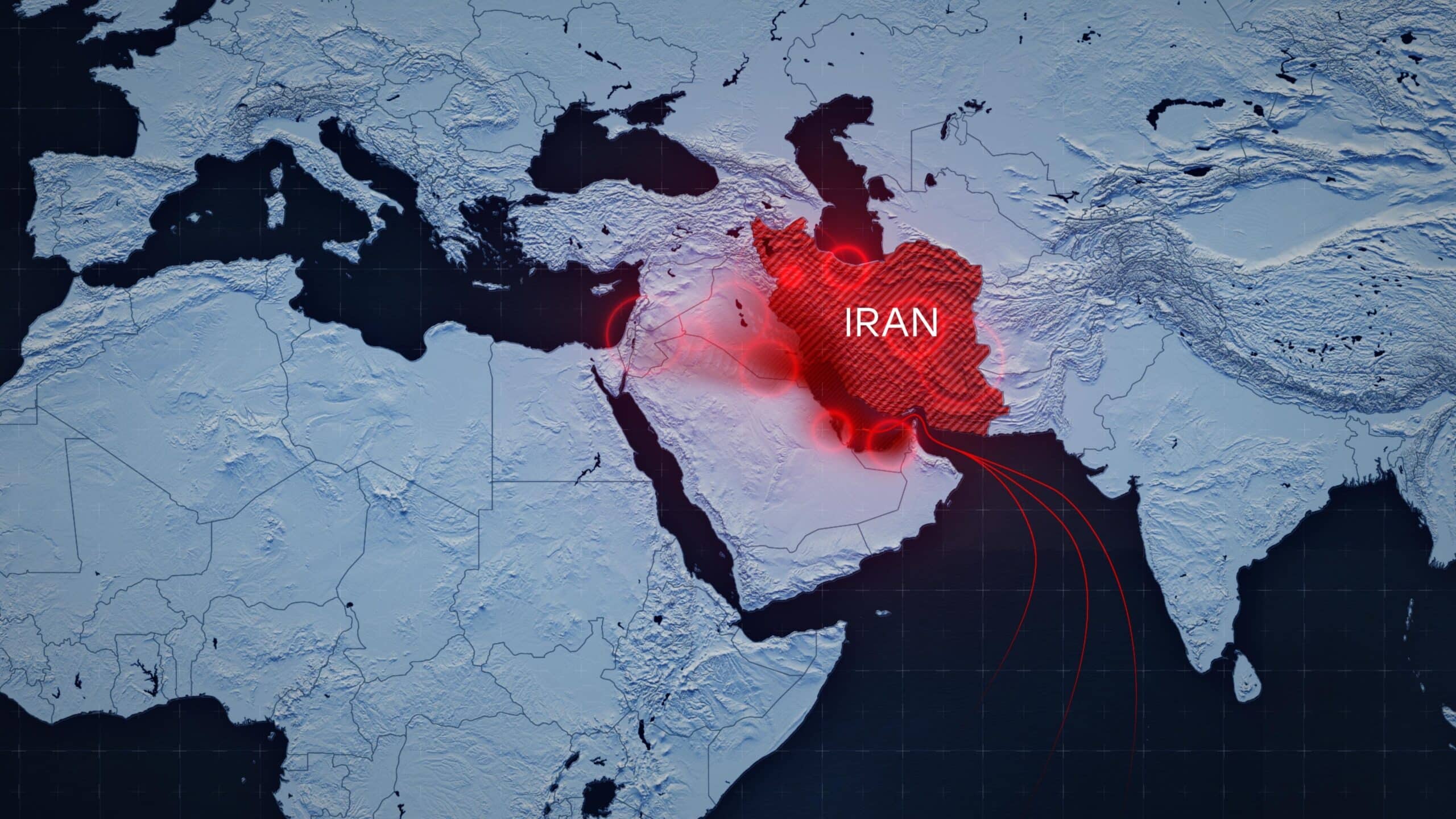Map,depicting,airstrikes,on,iran,and,retaliatory,iranian,strikes,on